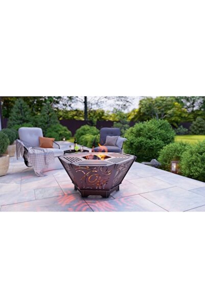 OEM Outdoor Fire Pit with Removable Grill, Steel 3mm, 70cm, Geometric Lines M...