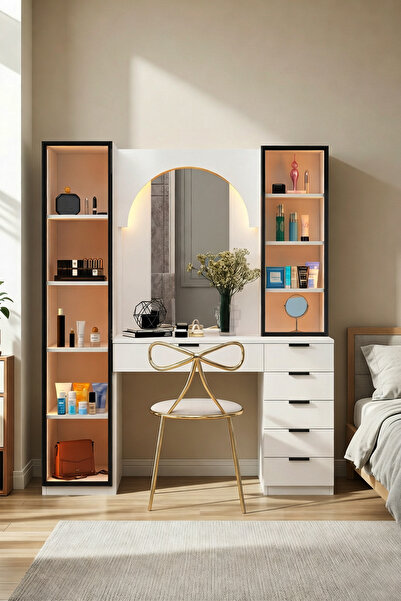 Avmpark Marbel Işıklı Aynalı Makyaj Masası Organizer Çekmeceli Şifonyer+ Tek ...