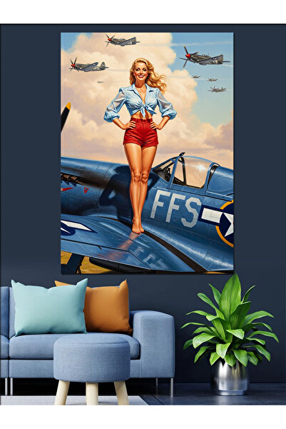 KanvasSepeti Fast Pin-up Woman Pictură în ulei de înaltă calitate texturat Ca...