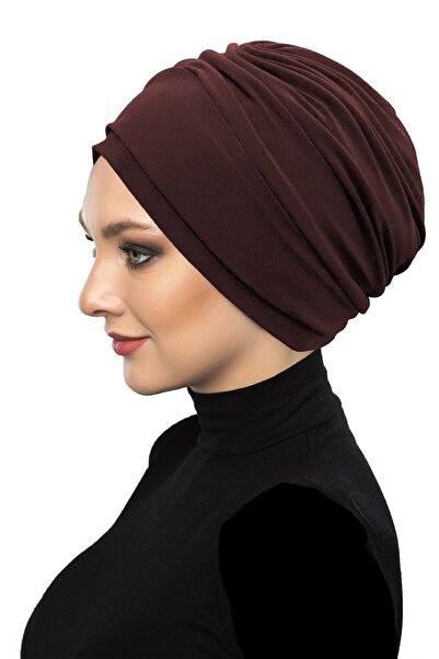 elysianfidan Çift Katlı Astarlı Kahve Hazır Türban Tesettür Dış Ve Havuz Bonesi