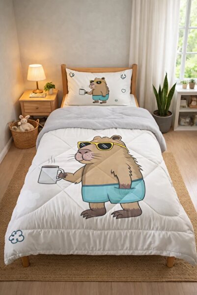 Evmila Cool Capybara Grey Plush Σετ Παιδικού Ύπνου για Ένα Παιδί - Σχέδιο Καπ...