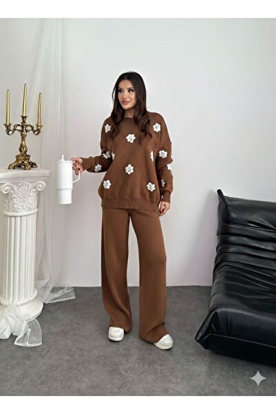 ikomteks Floral Detailed Knitwear Set