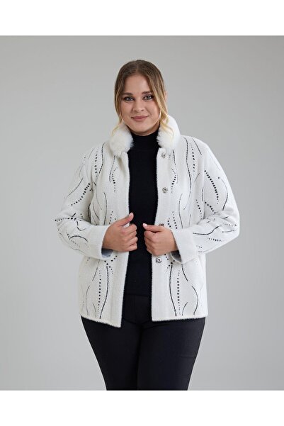 Miray Erdoğan T049 Yaka Kürklü Suyolu Desenli Angora Ceket