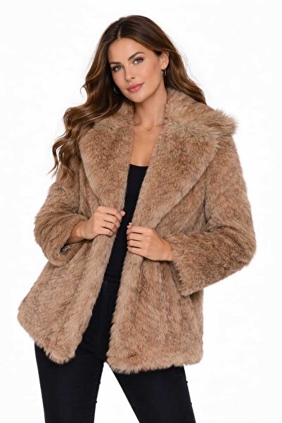 eva clothing Women's Camel Short Fur Jacket