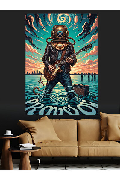 KanvasSepeti Pește care cântă la chitară Pictură în ulei de înaltă calitate t...