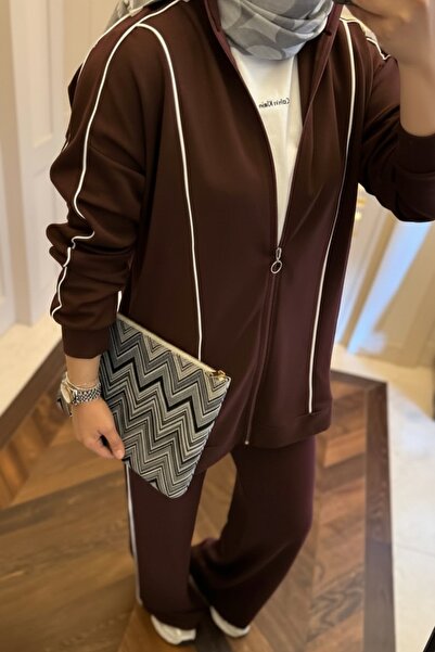 Oxygen Scarfs Premium 0Ysho Striped Double Suit Tk100244 -Bitter Brown