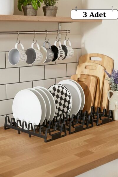 bersachef Siyah Mutfak Düzenleyici 3 Adet 7 Bölmeli Dolap Içi Tencere Kapak V...