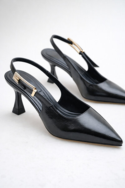 ELAIA SHOES Aris Black Stone Buckle Detailed Pointed Toe Heeled Women's Shoes