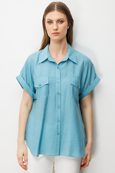 Ekol Kapak Cepli Kısa Kol Büyük Beden Gömlek