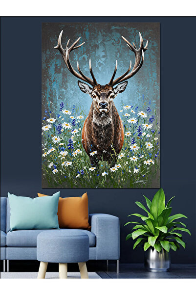 KanvasSepeti Elegantul cu coarne Pictură în ulei de înaltă calitate texturat ...