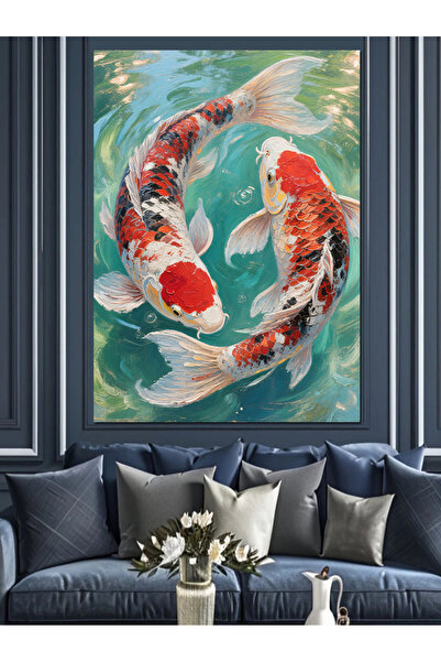 Artmeg Two Koi Fish Swimming Decorative Canvas - Mdf Wood Painting