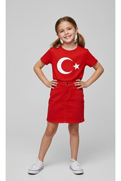 NACAR STORE Girl's Ayyildiz Flag Printed T-Shirt and Linen Skirt Set 23 April...