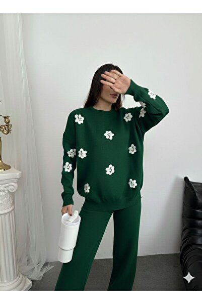 ikomteks Floral Detailed Knitwear Set