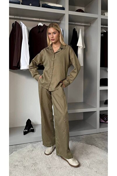 FLOWERİNG Women's Green Suit with Sequin Stripe Details