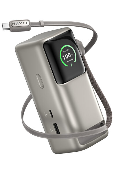 Havit PB37 10.000mAh 65W PD Powerbank – Dijital Ekranlı, Dahili USB-C, TR Pri...