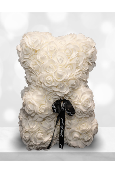 Handmade Teddy Bear of Roses 25cm with Foam Flowers, in Transparent Box 30x17...