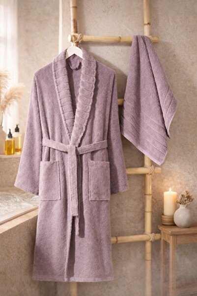 TABEA HOME Fluffy 2-Piece Towel Bathrobe Set |   Cotton |   Embroidered |   D...