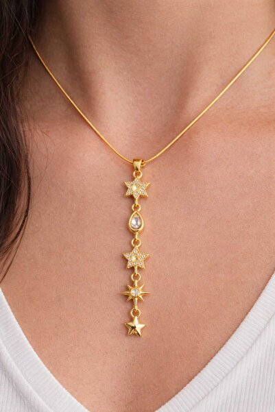 Ralp Moda Zircon Stone Necklace with Steel Chain and End Pieces