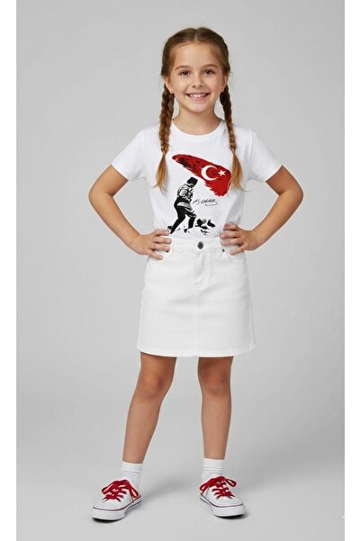 NACAR STORE Girl's Kocatepe Ataturk Printed T-Shirt and Linen Skirt Set 23 Ap...