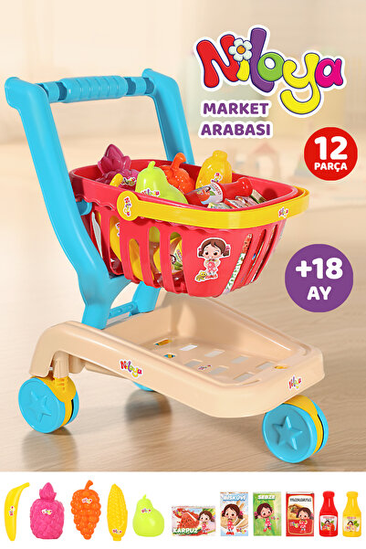 Meleni Toys 12 Parça Niloya Market Arabası - Oyuncak Meyve Sebze Atıştırmalık...