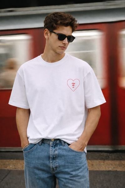 Coredra You Me Us Oversize Fit Ανδρικό T-Shirt Λευκό C101