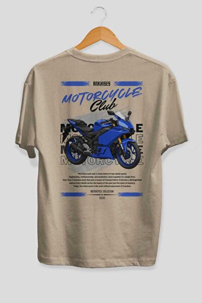 Ankhises Tricou oversize bej cu imprimeu pe spate din seria Motociclete 33, 1...