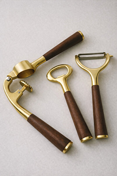 SUELF CO Prateg Gold 3'lü Akasya Saplı Mutfak Gereçleri