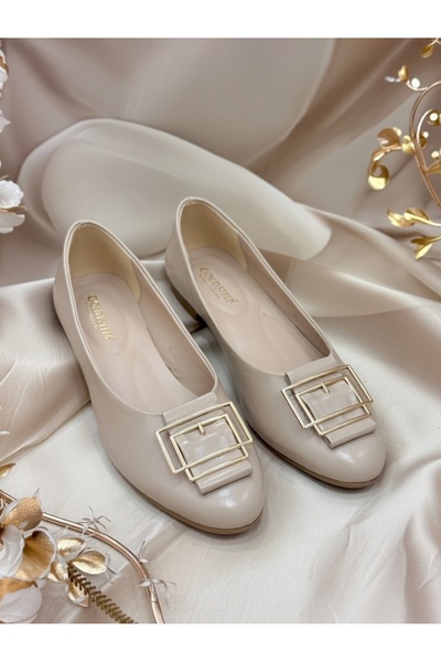 Gold Step ✨ Rugan Altın Tokalı Kadın Babet Ayakkabı – Şık ve Klasik Tasarım