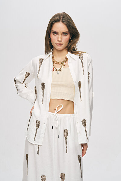 Orfeo Negro Women's Handcrafted Beaded Embroidered Shirt