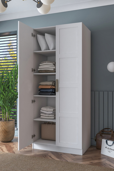 Rani Mobilya Rani BA188 Membran Kapaklı Gardırop 4 Raflı 2 Kapaklı Elbise Dol...