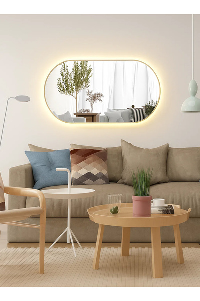 Taimi Wall Mirror 80x50cm-Elegant Design Mirror with 3-Back Light Levels Gold...