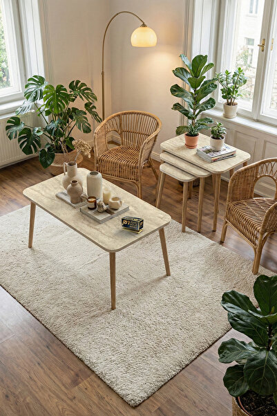 PDMPOİNT DOLAP MARKET Çınar 3 Lü Zigon Ve Orta Sehpa - Traverten