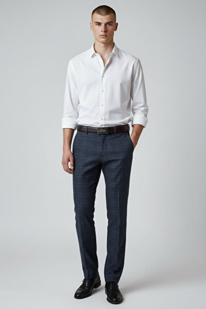 AtlasGiyim Erkek Ekose Likralı Dar Kesim Kumaş Pantolon