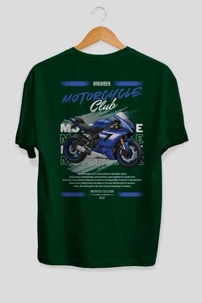 Ankhises تي شيرت موتورسايكل سيريز 32 مطبوع من الخلف باللون الأخضر 100% قطن لل...