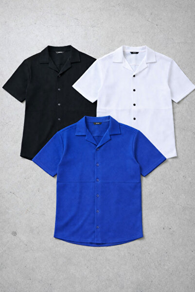 legends butik Men's Waffle Fabric Short Sleeve Shirt Set of 3 – Oversize Fit,...