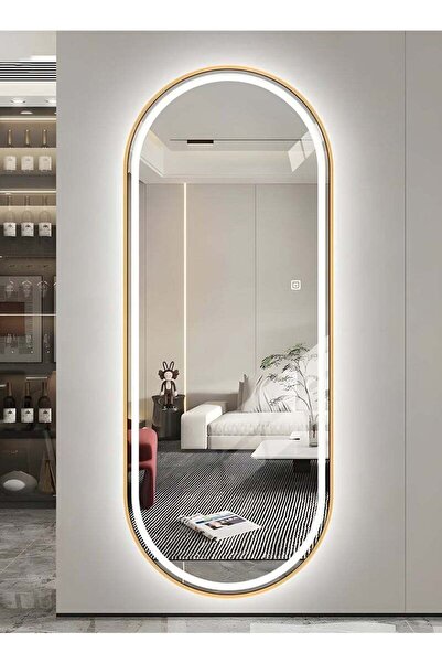 Taimi مرآة مكياج بيضاوية بإطار ذهبي مقاس 120×80 سم مع إضاءة أمامية ثلاثية الم...