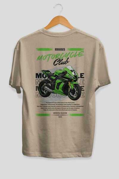 Ankhises Tricou oversize bej cu imprimeu în spate Motocicletă Seria 6, 100% b...