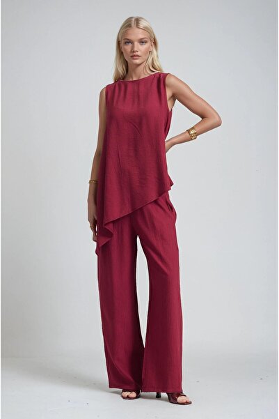 Lijuri Asymmetrical Cut Top Blouse and Comfortable Trousers Set 10319