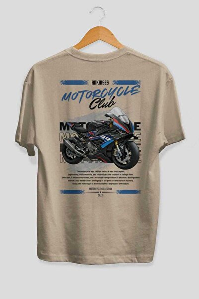 Ankhises تي شيرت موتورسايكل سيريز 1 مطبوع من الخلف باللون البيج مقاس كبير 100...