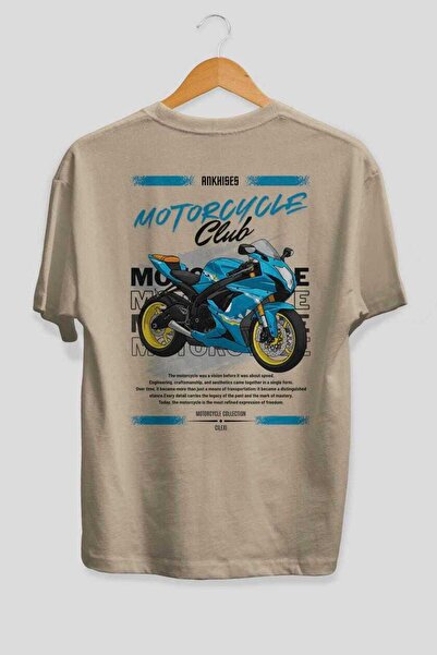 Ankhises Tricou oversize bej cu imprimeu pe spate din seria Motociclete 11, 1...