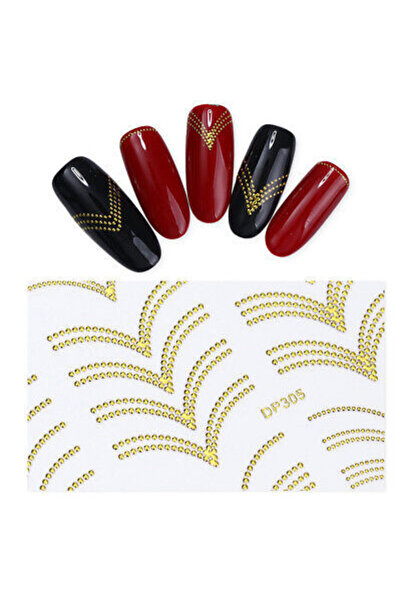 Pink Nails NAIL ART Stickers Geometric Metallic Gold Beads DP 305