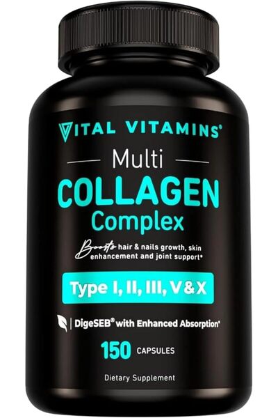 Vital Vitamins Grass Fed Enhanced Multi Collagen Pills (150 Capsules 3300mg)