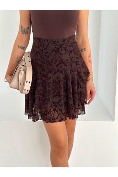 Gugus Women's Inner Lining Mini Length Printed Flocked Skirt