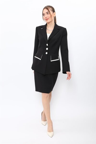 ÖNDER ÖZSOY Garnili Men's Collar Model Jacket & Mini Slit Short Tight Skirt W...