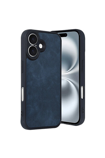 eco port iPhone 16 Case Aras Leather Cover - Navy Blue