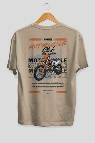 Ankhises تي شيرت كبير الحجم مطبوع من الخلف من سلسلة الدراجات النارية 19، 100%...