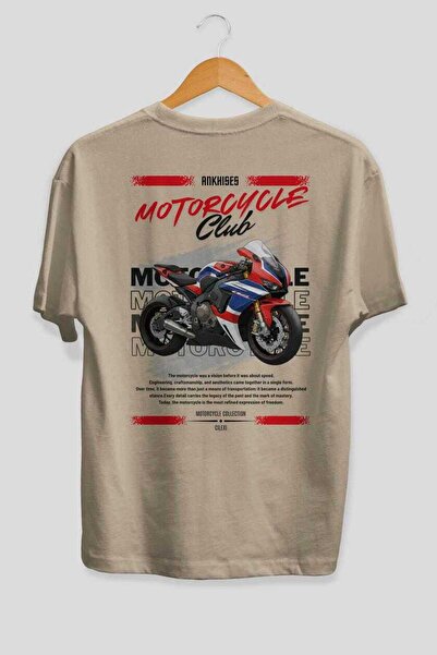 Ankhises Motocikl serija 3, zadnji Štampano bež Oversize kroj T-shirt 100% pa...