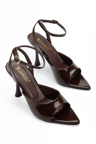 RİSSOLİ Women's Bitter Brown Patent Leather Pointed Toe Ankle Strap Detailed ...
