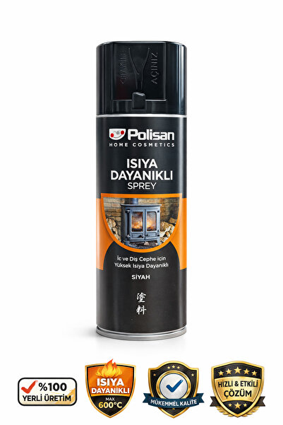 Polisan Isıya Dayanıklı Sprey Boya Siyah 600°C (Soba, Şömine, Mangal,Egzoz) 4...