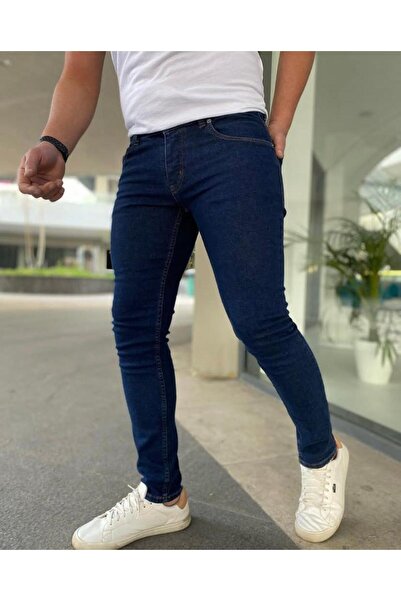 Ser Joven Men's Navy Blue Slim Fit Lycra Jean Trousers